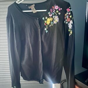Floral Embroidered Black Cardigan